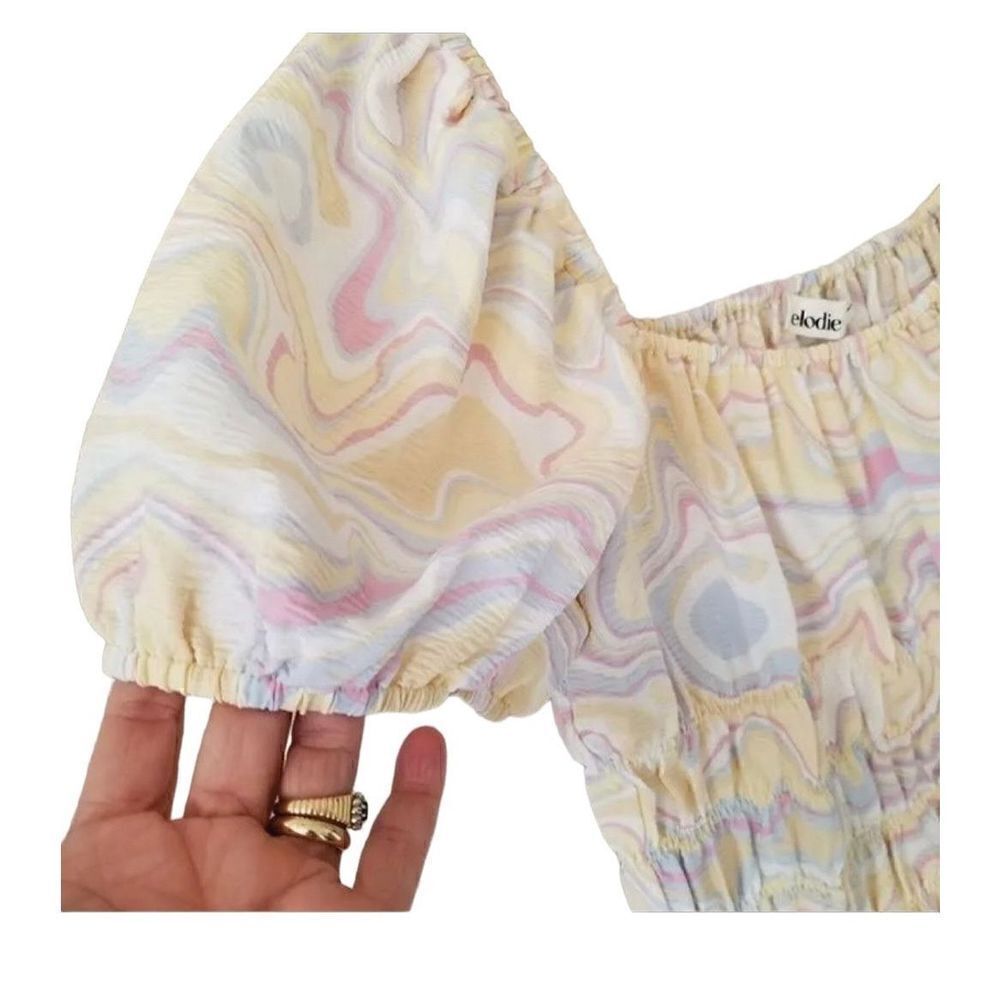 Elodie Square Neck Smocked Crop Top Medium - Picture 4 of 6